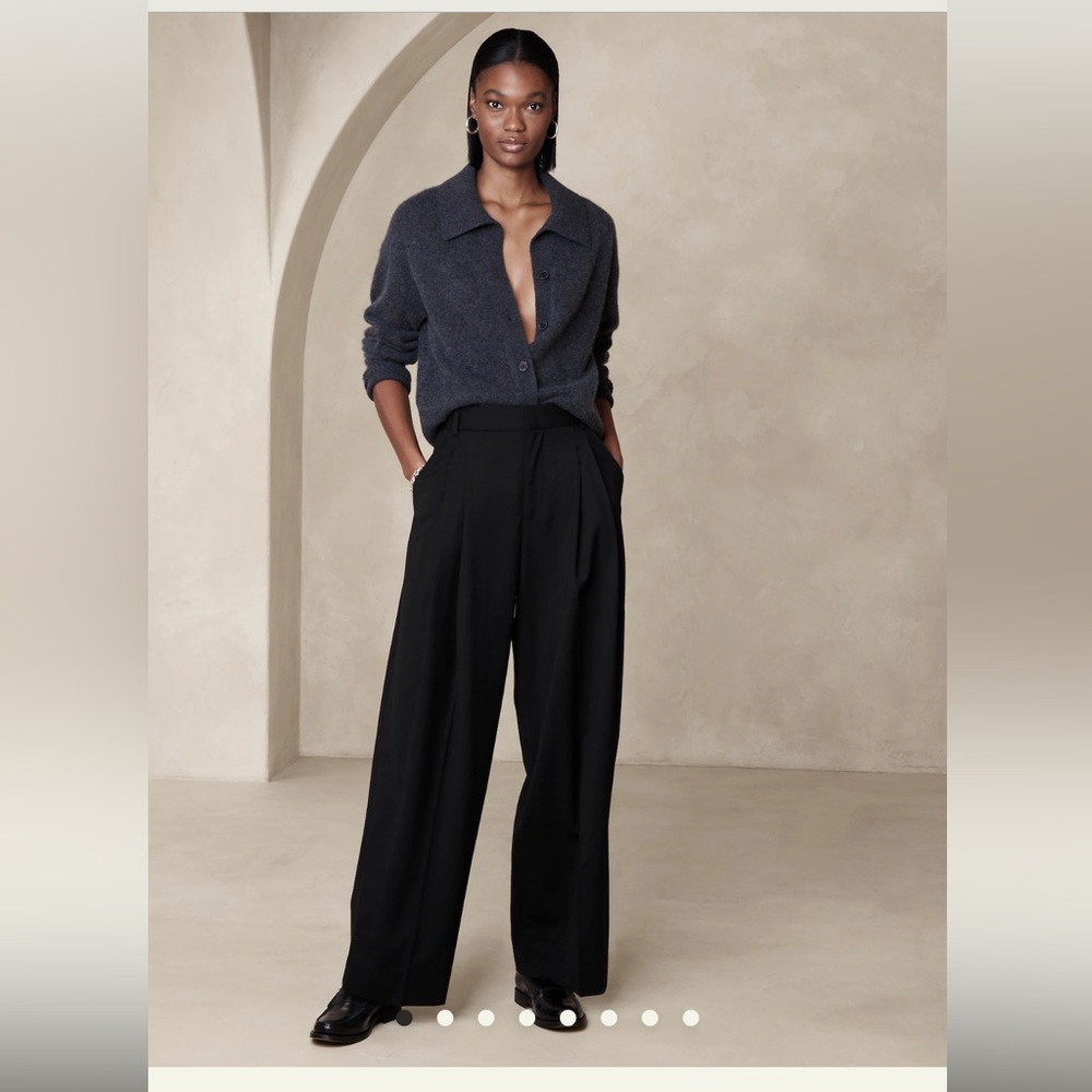 Banana Republic Siena Wide Leg Italian Wool Pants High Rise Straight 6 Black NWT